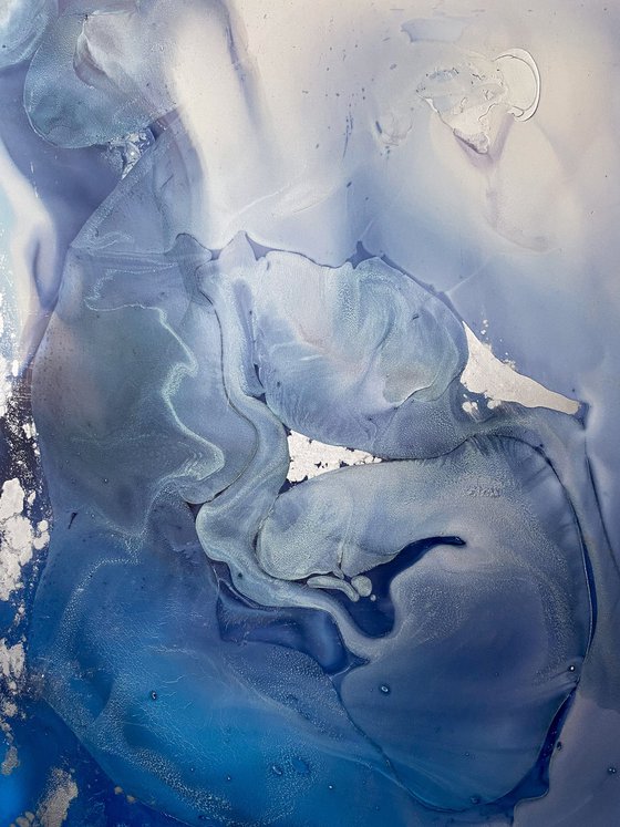 Silver Blue Large Abstract