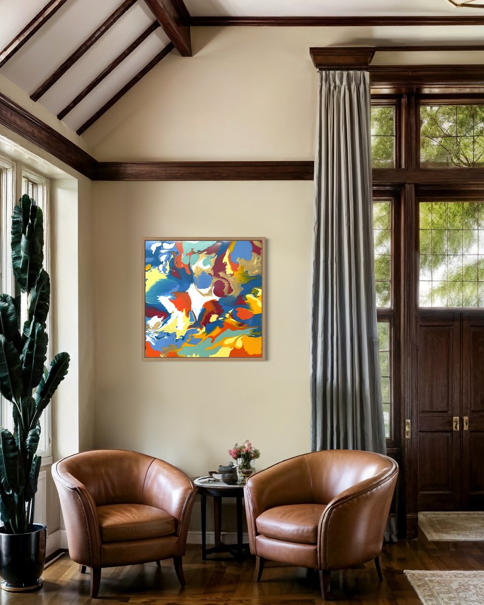 Abstract Acrylic Painting By Km Arts, 31 X 31", Autumn Breeze, Original Artwork