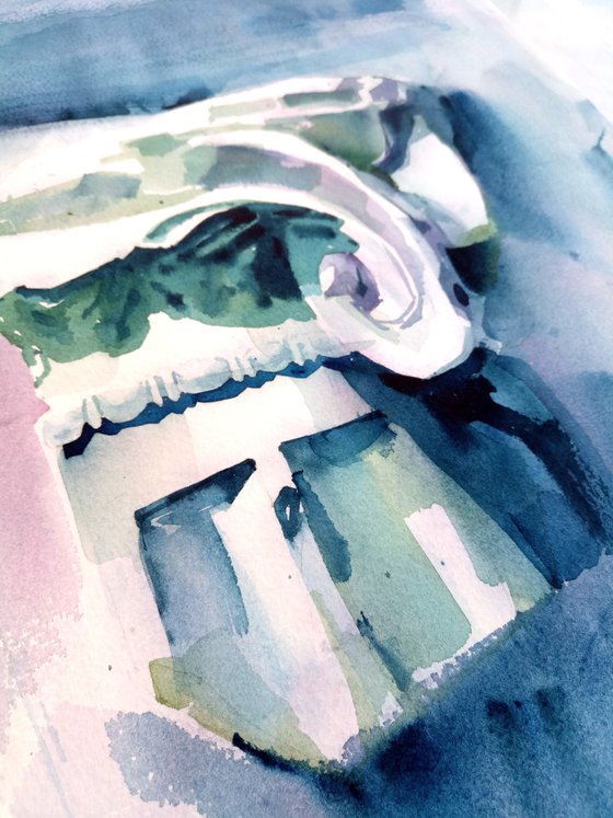 Watercolor plaster column in blue shades still life