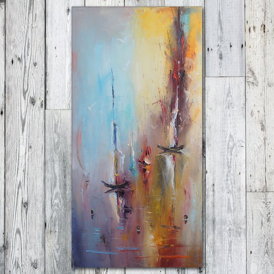 The fly sea, Modern Sailboats Oil Painting, Free Shipping
