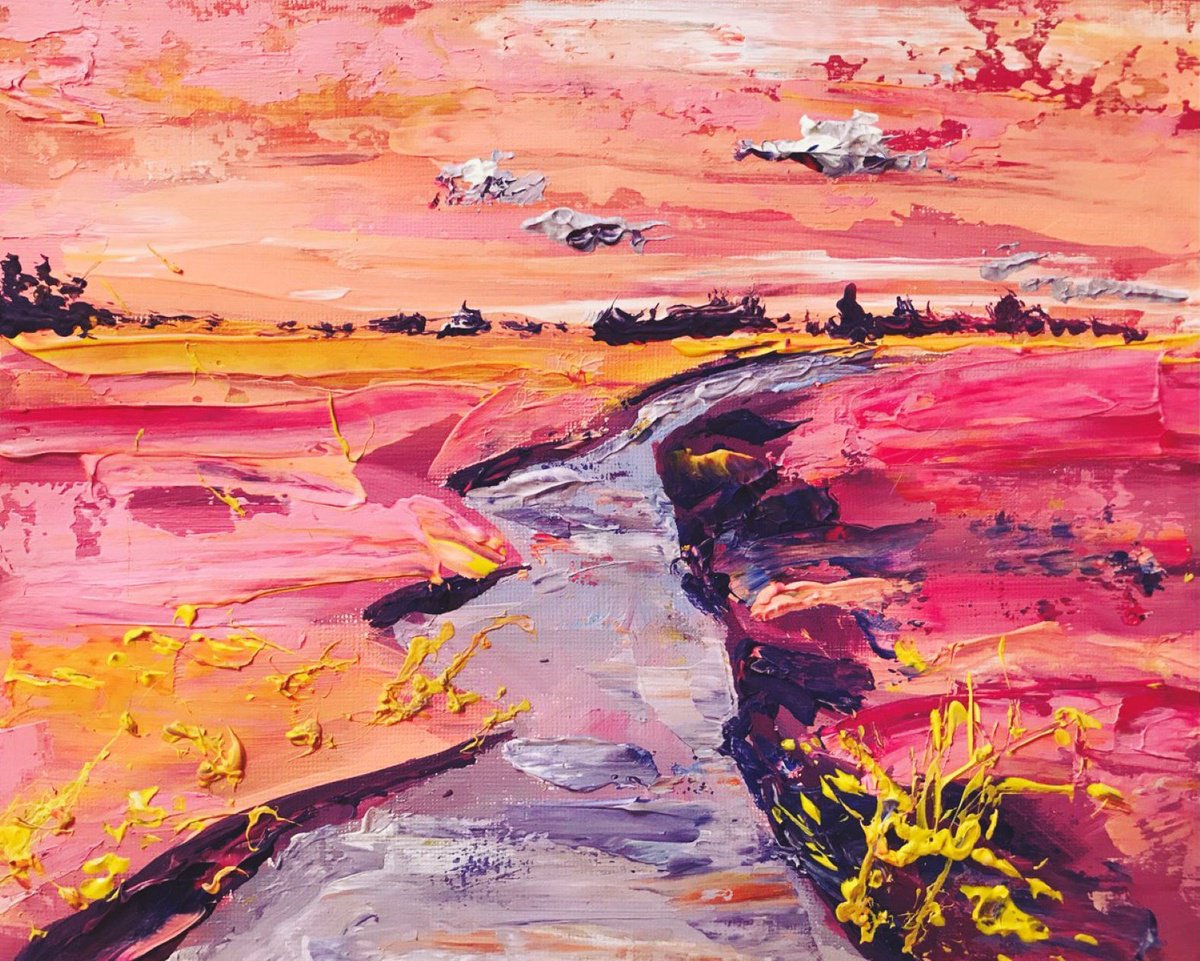 Abstract Landscape Acrylic Painting By Tetiana Pchelnykova, 10 X 8", River Of Silence, Original Artwork