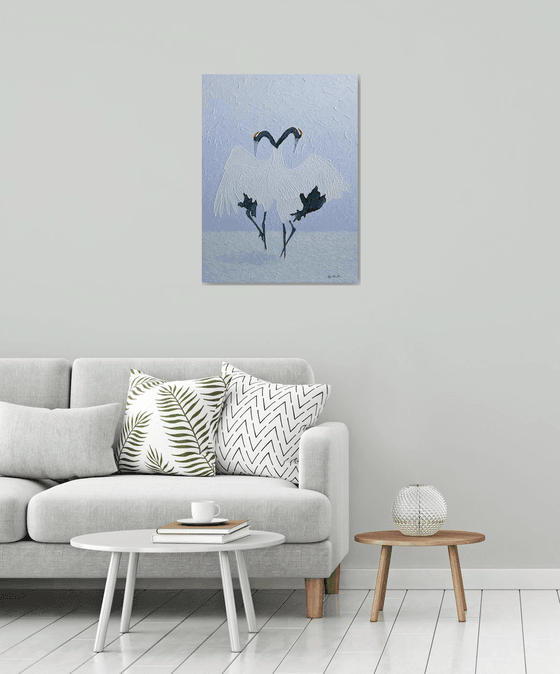 Dance with Me - Red Crowned Crane dance in snow: home, office décor