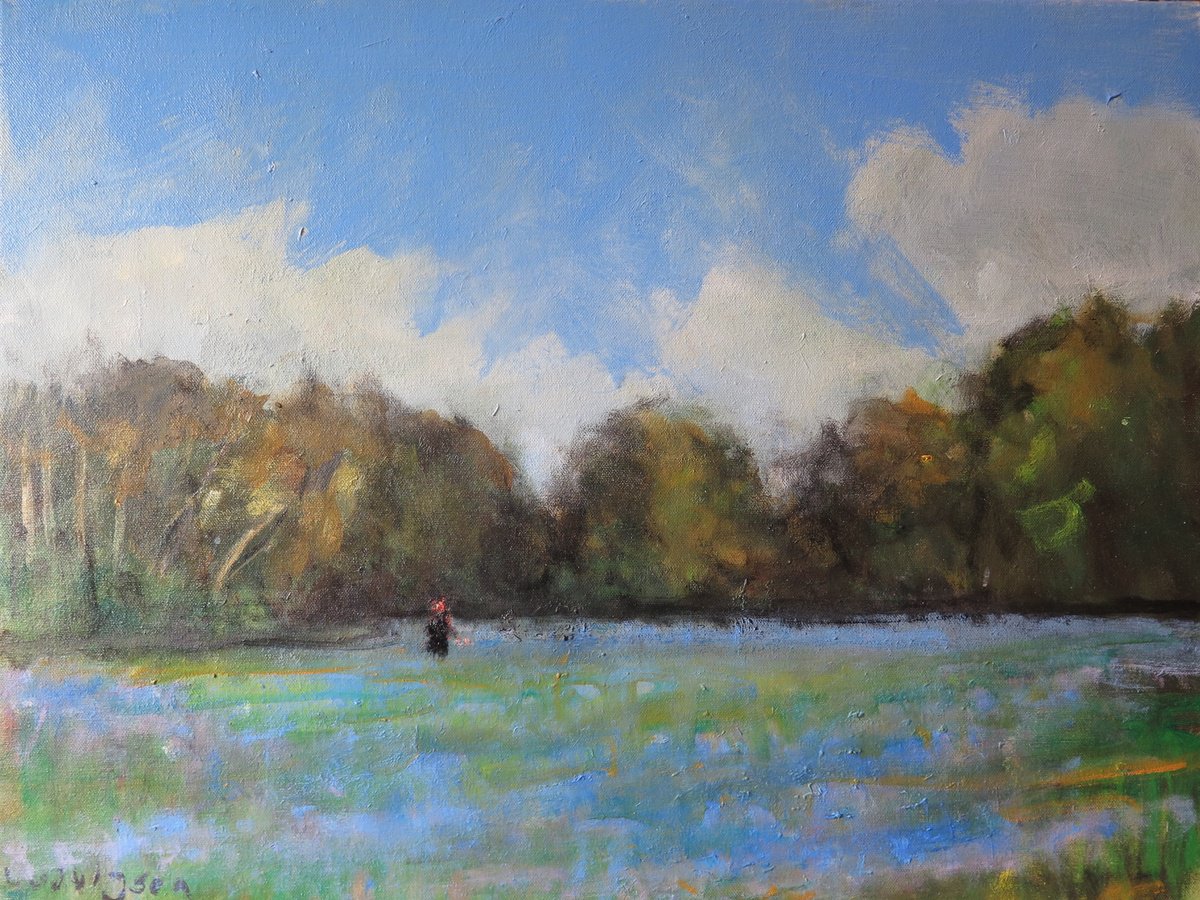 Impressionistic Landscape Oil Painting By Malcolm Ludvigsen, 24 X 18", Bluebell Wood, Original Artwork