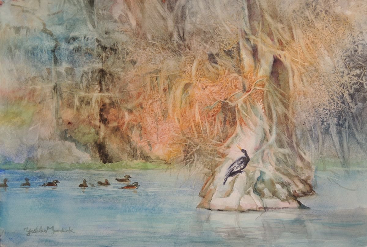 Impressionistic Animal Watercolour By Yoshiko Murdick, 29 X 22", Wakulla Anhinga, Original Artwork