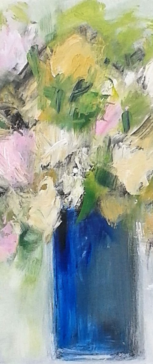 Summer Flowers in a Blue Vase by Jan Rippingham