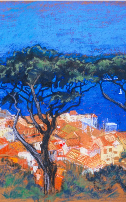 St Tropez through the trees by Patricia Clements