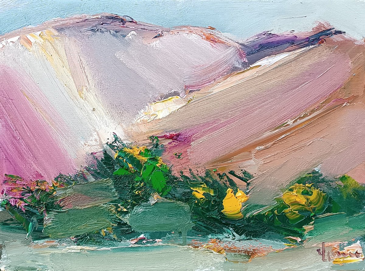 Impressionistic Landscape Oil Painting By Vlas Ayvazyan, 16 X 12", Verdant Peaks, Original Artwork