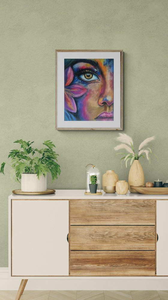 Petals of Her Gaze - Colorful Woman Portrait
