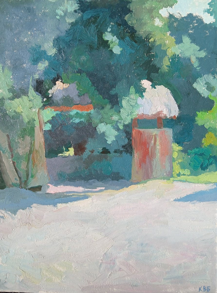 Impressionistic Landscape Oil Painting By Vasyl Koval, 12 X 16", The Gate, Original Artwork
