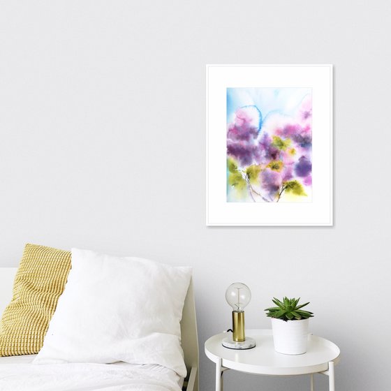 Flowers. Lilac bouquet. Abstract watercolor florals