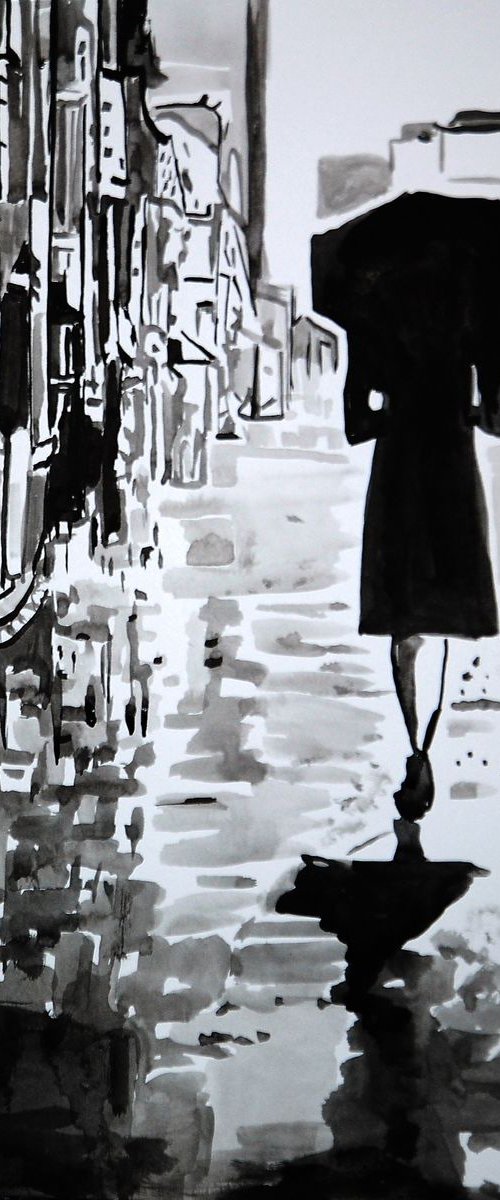 Rainy town VII / 42 x 29.7 cm by Alexandra Djokic