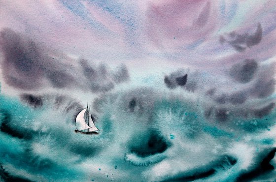 Sailboat painting. Seascape