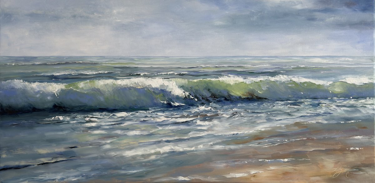 Impressionistic Landscape Oil Painting By Sandra Gebhardt-Hoepfner, 39 X 20", Ocean Breeze 1, Original Artwork