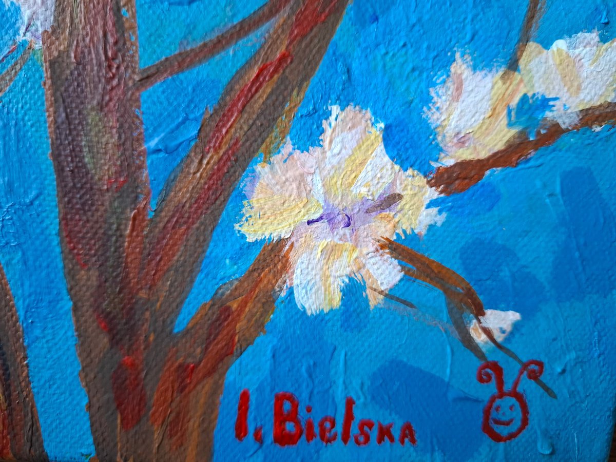 Impressionistic Botanical Acrylic Painting By One Air Art Studio, 16 X 24", Sakura Blossom, Original Artwork