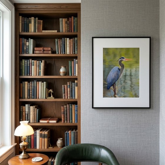 Azure Elegance: Heron in the Sebino Wetlands