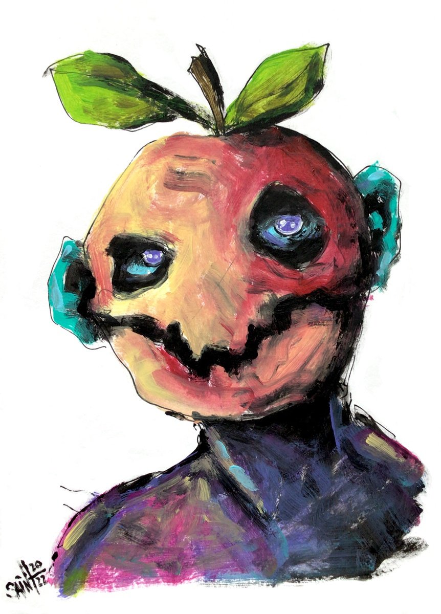 #30 Abstract apple zombie portrait painting original art, Horror Naive Outsider Folk Art B... by Ruslan Aksenov