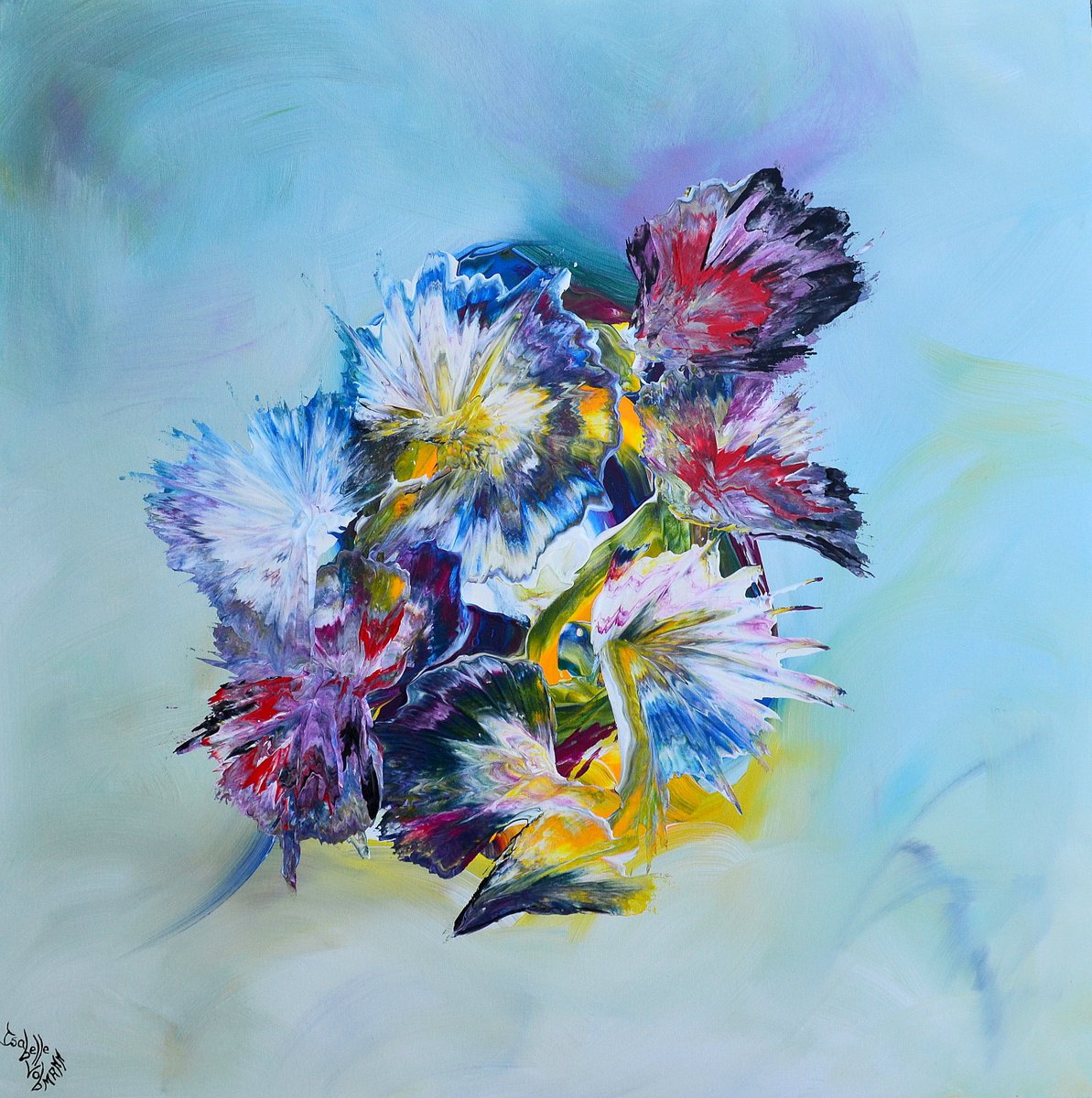 Flying spring - FREE SHIPPING - palette knife painting - home decoration - abstract flower... by Isabelle Vobmann
