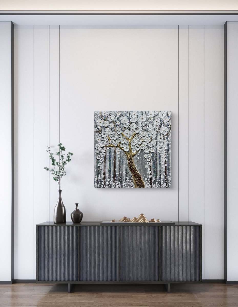 Impressionistic Landscape Painting By Henrieta Angel, 20 X 20, Tree Of Life, Original Artwork