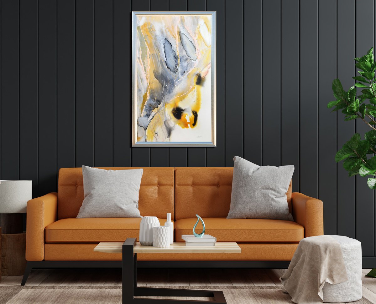 Abstract Painting By Milena Gaytandzhieva, 24 X 38", Marble Shades, Original Artwork