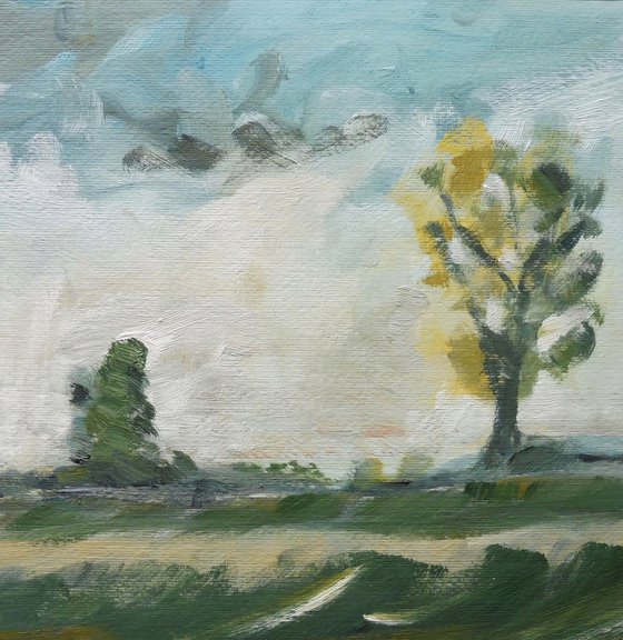 SUMMER TREES FIELDS WORCESTERSHIRE LANDSCAPE. Impressionistic Original Landscape Oil Painting.