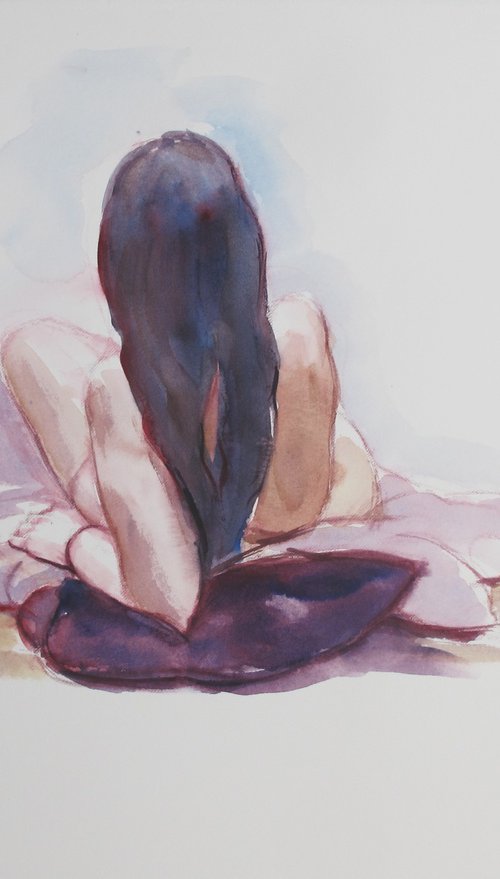 reclining female nude back study by Rory O’Neill