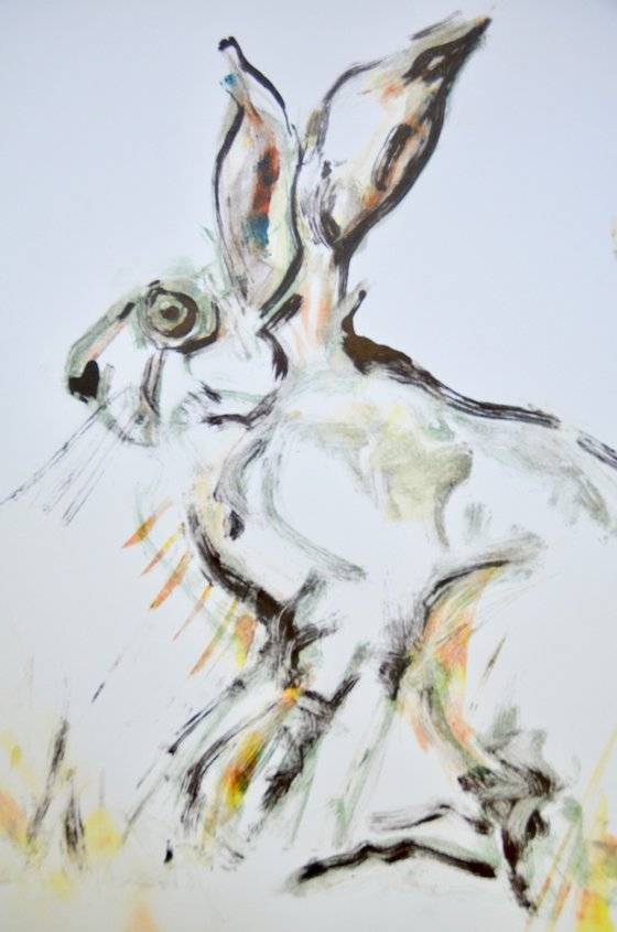 Two Hares Monoprint, 1/3