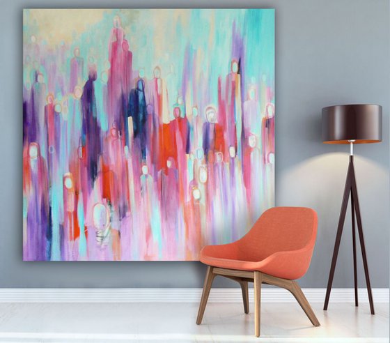 Rush Hour (132 x 132 cm - ready to hang - large colourful abstract)