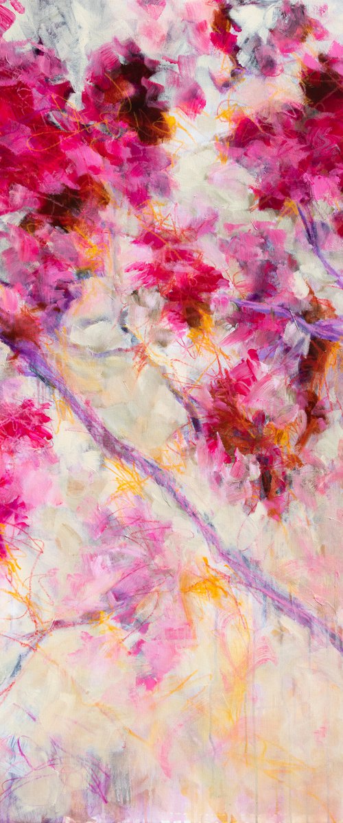 Pink and red floral Monet inspired - Large modern wall art Ready to hang by Fabienne Monestier