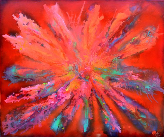 Colourful Large Abstract Painting - Red Pandora XL Ready to Hang Hotel and Restaurant Wall Decoration