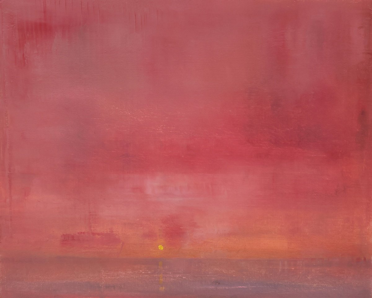 Abstract Landscape Oil Painting By Howard Sills, 12 X 9, Last Of The Summer Sun, Original Artwork