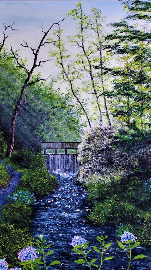 Falls Of Bodnant  92cm x 122cm by Hazel Thomson