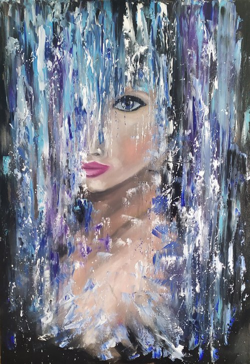 Don't forget me, original girl oil painting, Gift idea, bedroom painting by Nataliia Plakhotnyk