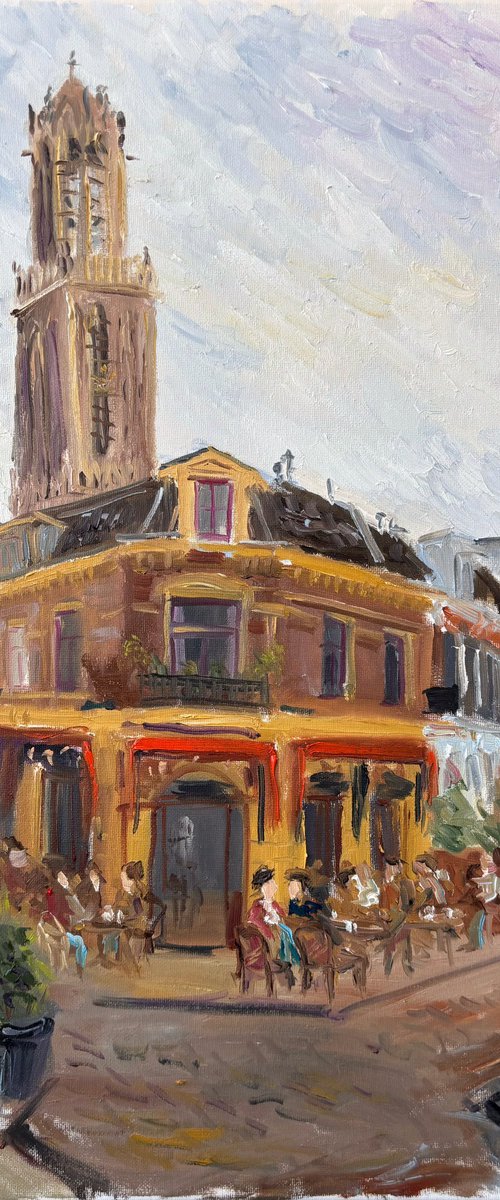 Dutch Street Cafe and Domtoren Utrecht by Dmitry Fedorov