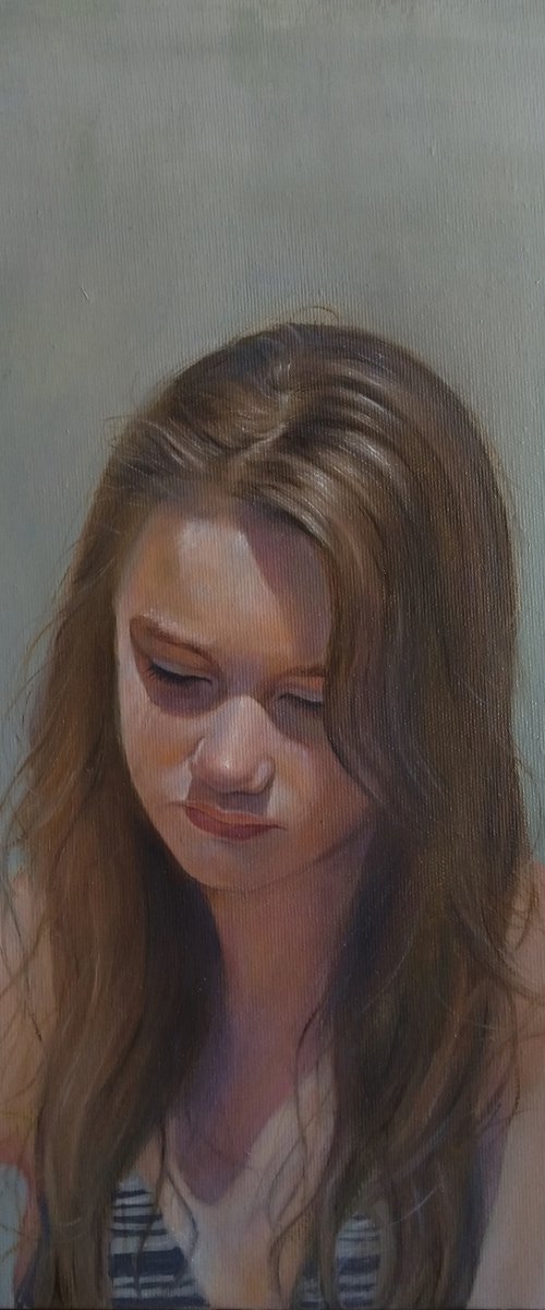 Beautiful girl (36x44cm, oil/canvas, impressionistic figure) by Kamsar Ohanyan