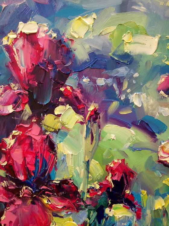 "Irises in the garden" original artwork by Artem Grunyka
