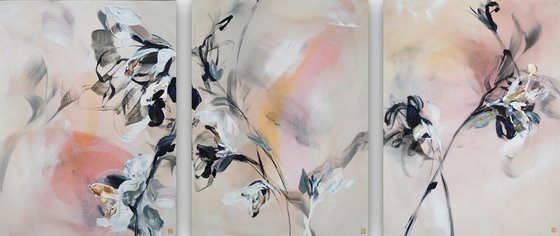 Blush, Ink and Ivory Triptych