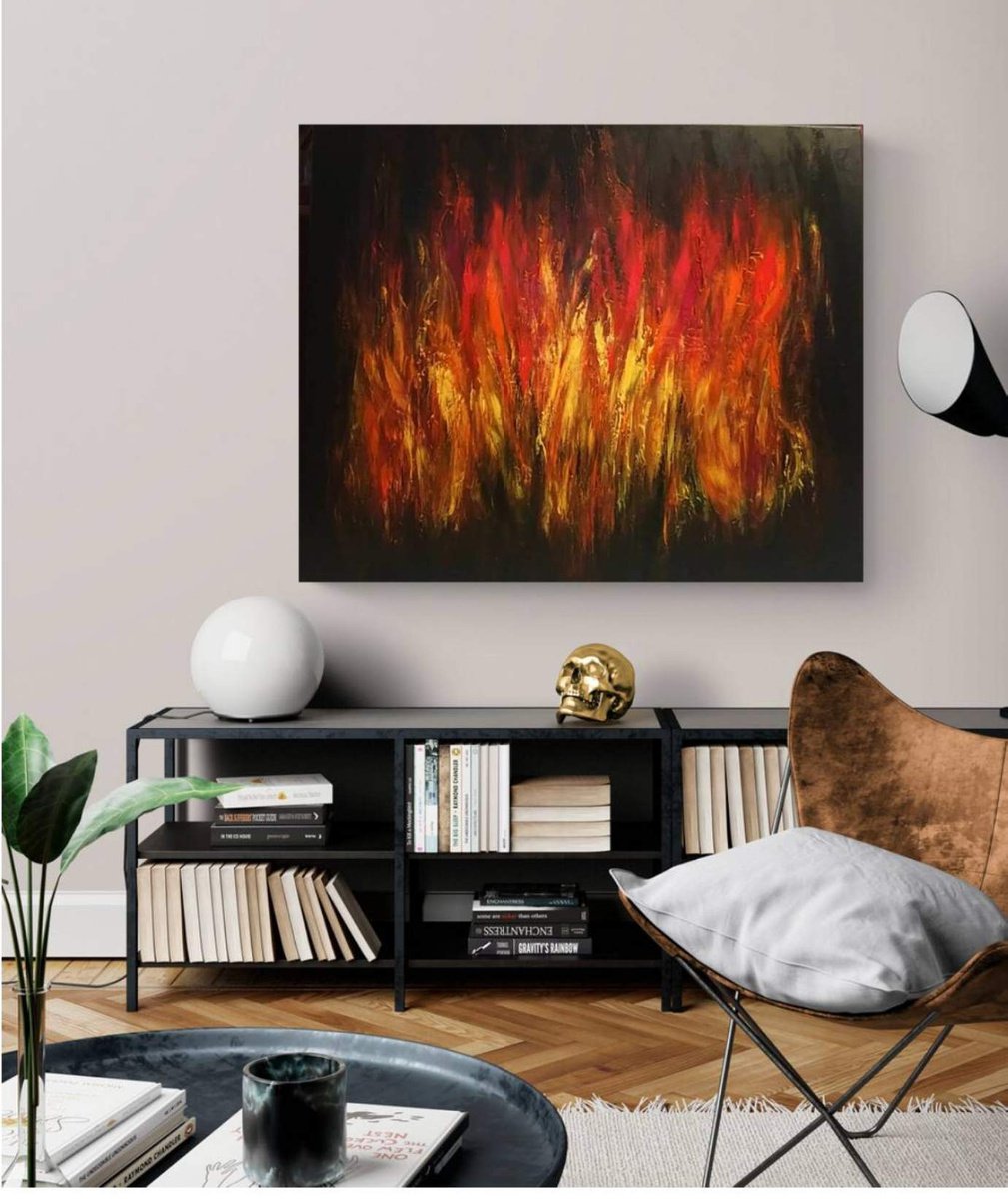 Flames 100x120cm Abstract Textured Painting by Alexandra Petropoulou