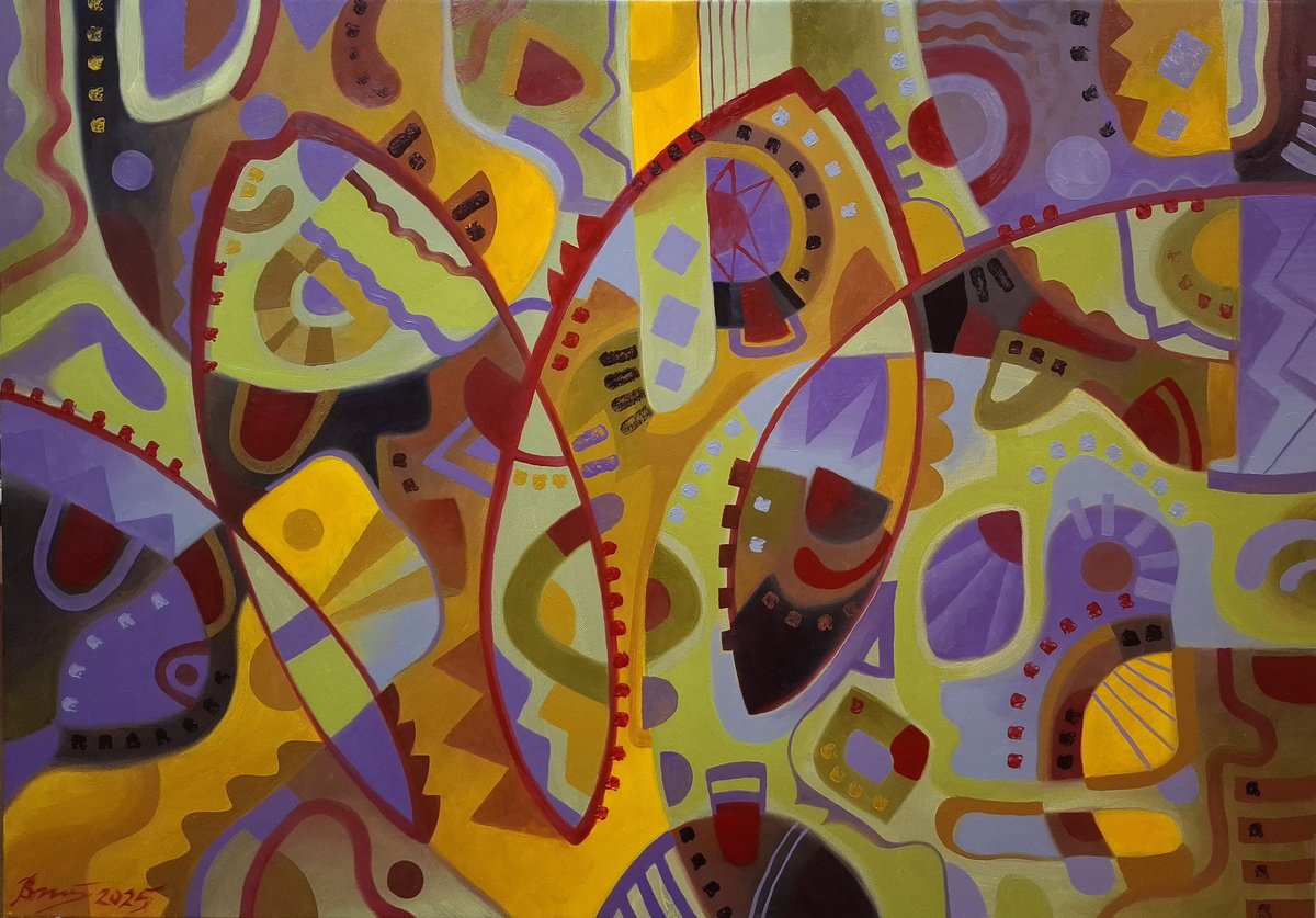 Abstract Oil Painting By Serhii Voichenko, 34 X 24", Caribbean Jazz, Original Artwork