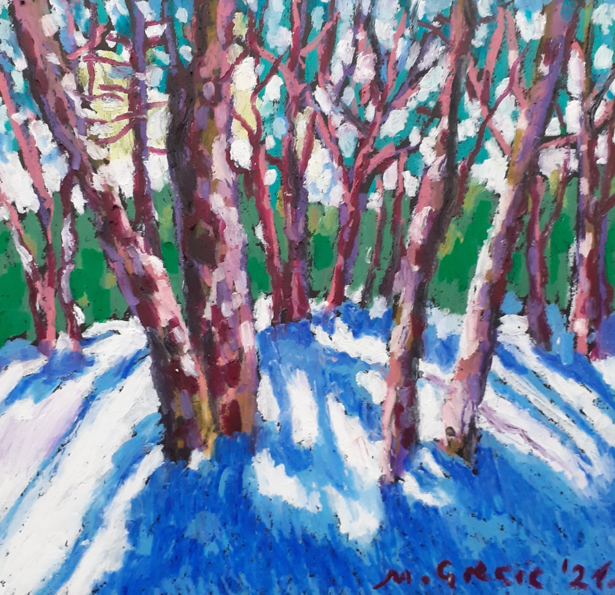 Impressionistic Pastel Drawing , Winter By Maja Grecic, 8 X 8, Artwork For Sale On Artfinder