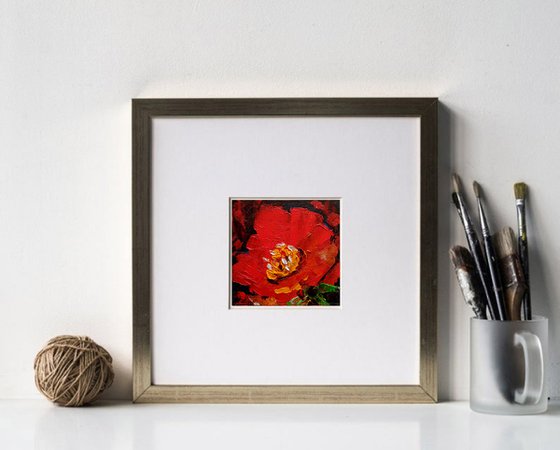 Red Floral Painting Small Original Art Flower Artwork Poppy Wall Art