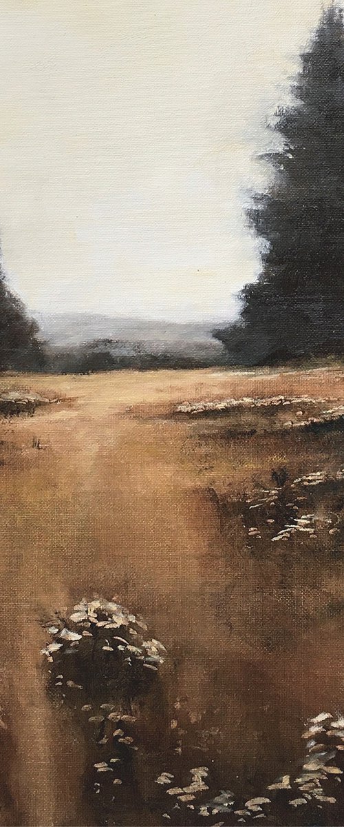 Meadow Trail 210603, tonal impressionist landscape oil painting by Don Bishop