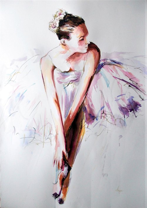 Purity  -Ballerina Painting on Paper by Antigoni Tziora