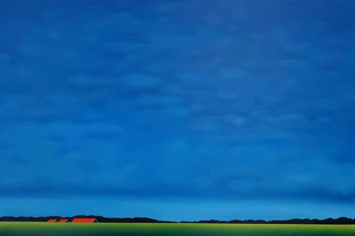 Landscape Acrylic Painting By Nelly Van Nieuwenhuijzen, 35 X 24", Polder In Zeeland (7), Original Artwork