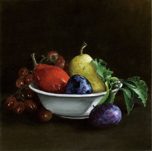 Bowl with Pears and Plums by Glen Solosky