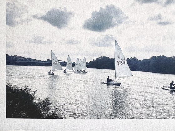Sailing on the River Thames in cloudy London