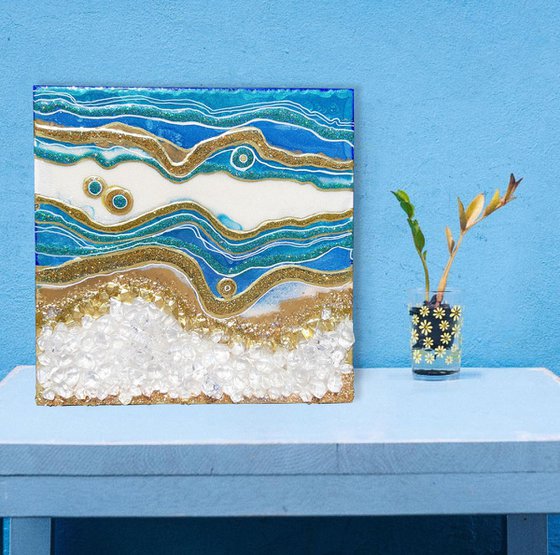 California. Geode. Marble Art. Geode wall art, Gold, White, Turquoise, Blue, geode wall art Resin painting.