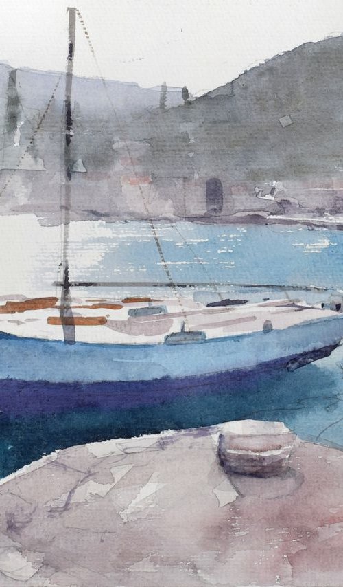 Boat in the harbor by Goran Žigolić Watercolors