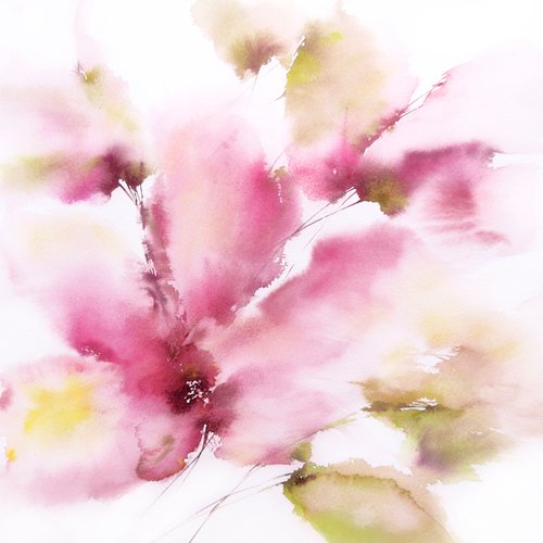 Pink flower painting "Sakura blossom" by Olga Grigo