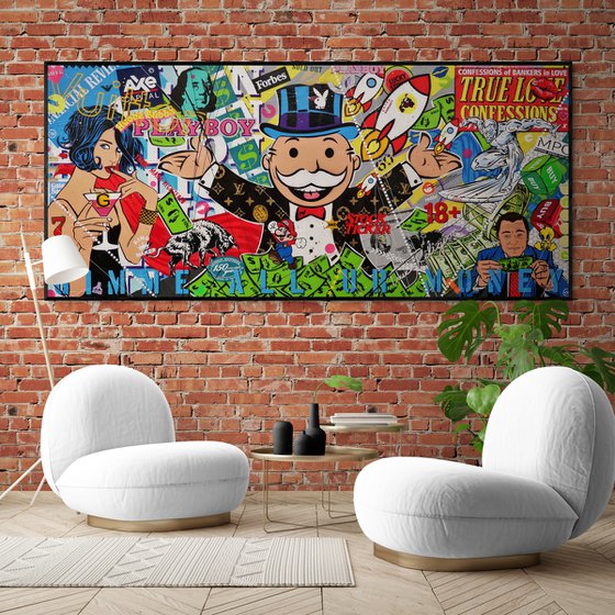 Monopoly Buy or Sell 270cm x 120cm Monopoly Man Textured Urban Pop Art