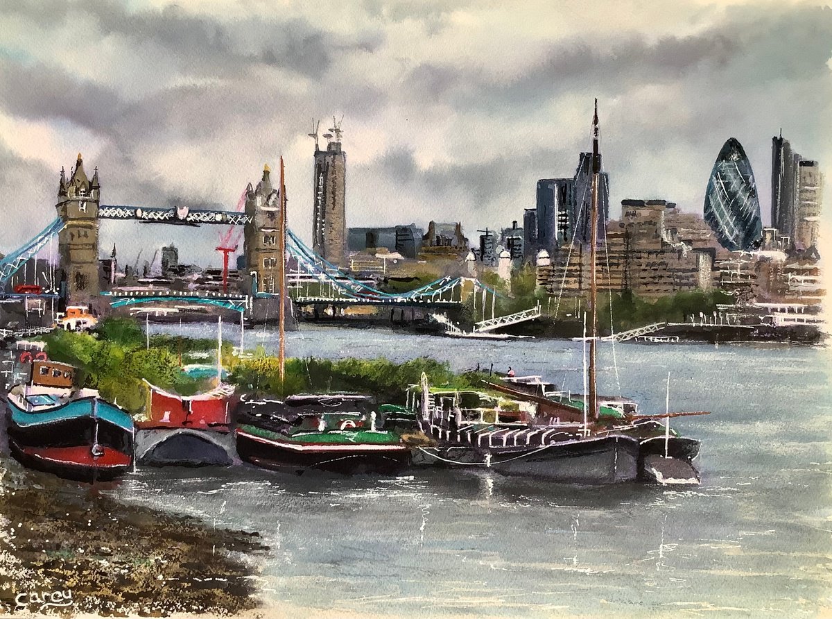 Photorealistic Cityscapes Watercolour By Darren Carey, 15 X 11, Tower Bridge, Original Artwork